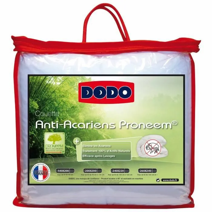 Couette synthétique 400gr/m2 enveloppe coton anti-acariens naturel PRONEEM-140x200cm-0