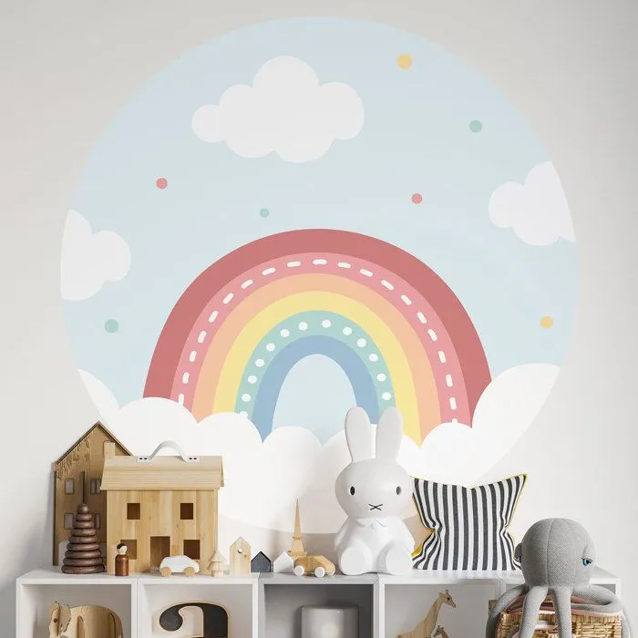 Sticker mural rond / cercle - Arc en Ciel 3617689842561 - Adhésif + Protection MATE - Diamètre 110 cm-0
