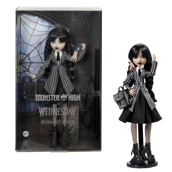 Monster High-Mercredi Addams en Uniforme-Poup?e avec La Chose - Monster High - HXJ04-0