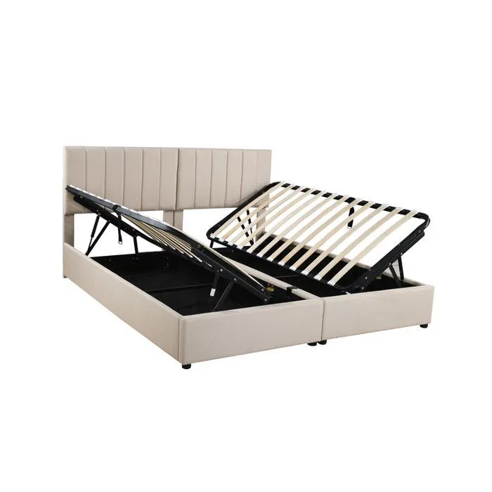 MODERNLUXE Lit adulte 180x200 cm, lit de rangement, lit double multifonctionnel, sommier à lattes, beige-1