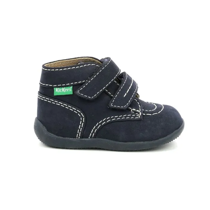 Bottillons - KICKERS - Bonkro-2 - Cuir - Bleu - Fermeture Scratch-1