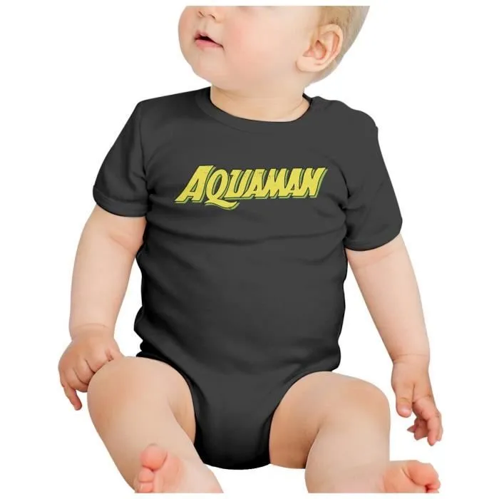 Body Bébé Manche Courte Noir Aquaman Super Héros BD Film Geek-1