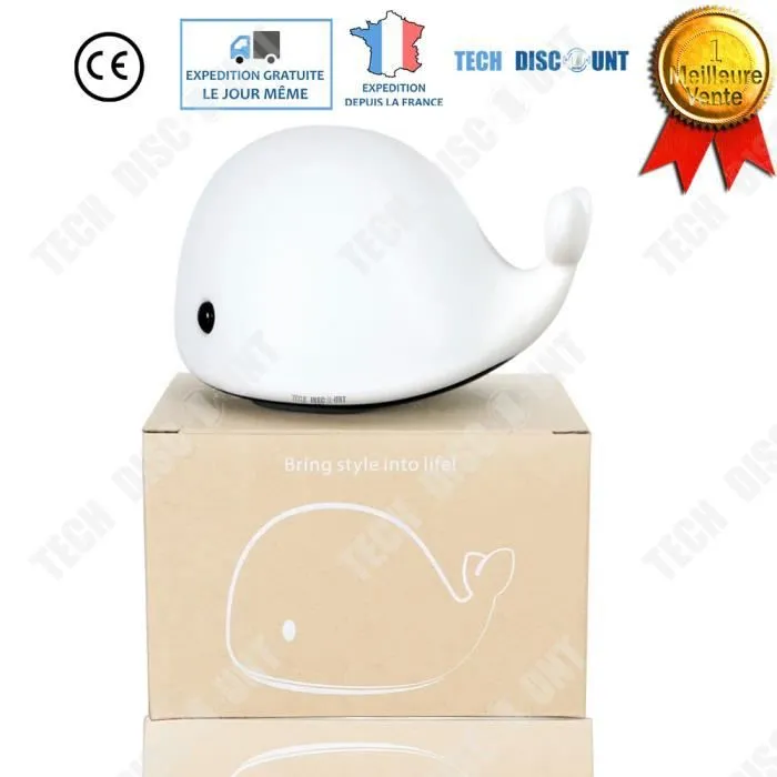 TD® Veilleuse bebe de nuit enfant lumineuse bureau table lecture lumière silicone dauphin induction yeux chambre lampe déco lit somm-0