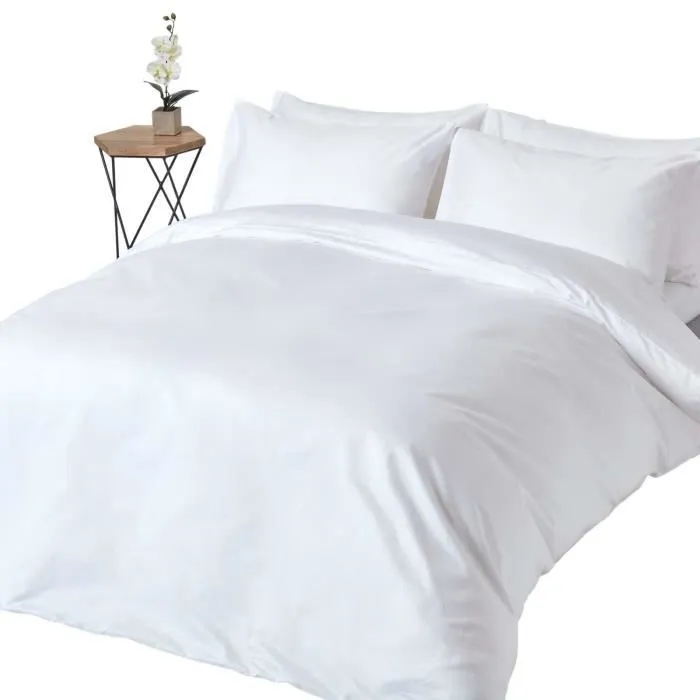 Parure de lit en satin de coton égyptien 1000 fils Housse de couette 135x200 cm et Taie d'oreiller 50x75 cm coloris Blanc-0