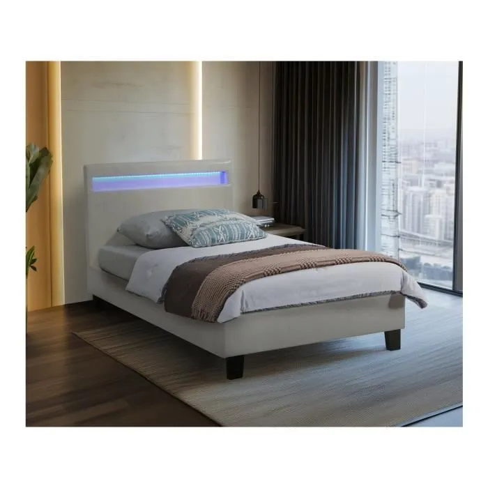 Lit LED - HABITAT ET JARDIN - Maria - 90 x 190 cm - Blanc - Design moderne-1