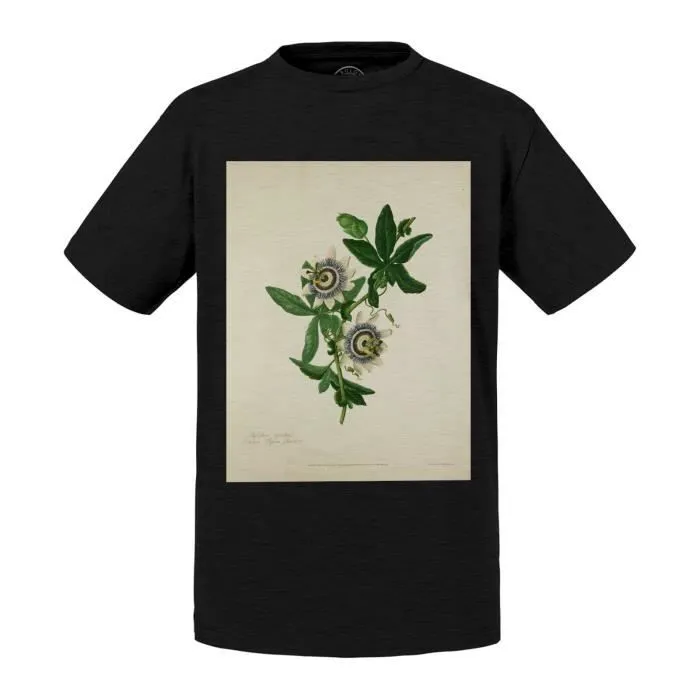 T-shirt Enfant Noir Passiflora caerulea Planche Illustration Botanique Ancienne Fleur Exotique-0