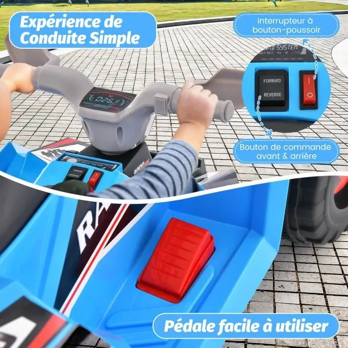 COSTWAY Quad Electrique pour Enfants 6V/ 7AH - 4.6 km/h Max - Voiture pour Enfants de 3 Ans+ Bleu-2