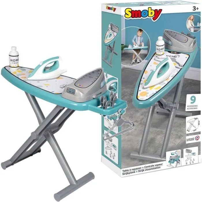 Smoby - Planche à repasser avec station vapeur + 9 accessoires - Jeux d'imitation ménage - H48cm - Fabrication Française - Dés 3ans-0