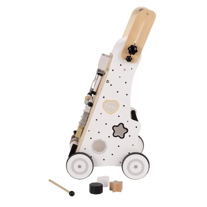 KiddyMoon Trotteur Avec Un Tableau D'activité, Bois Chariot De Marche Pour Bébé Multifonctionnel WK-001,Noir-Blanc,Poignée réglable-2