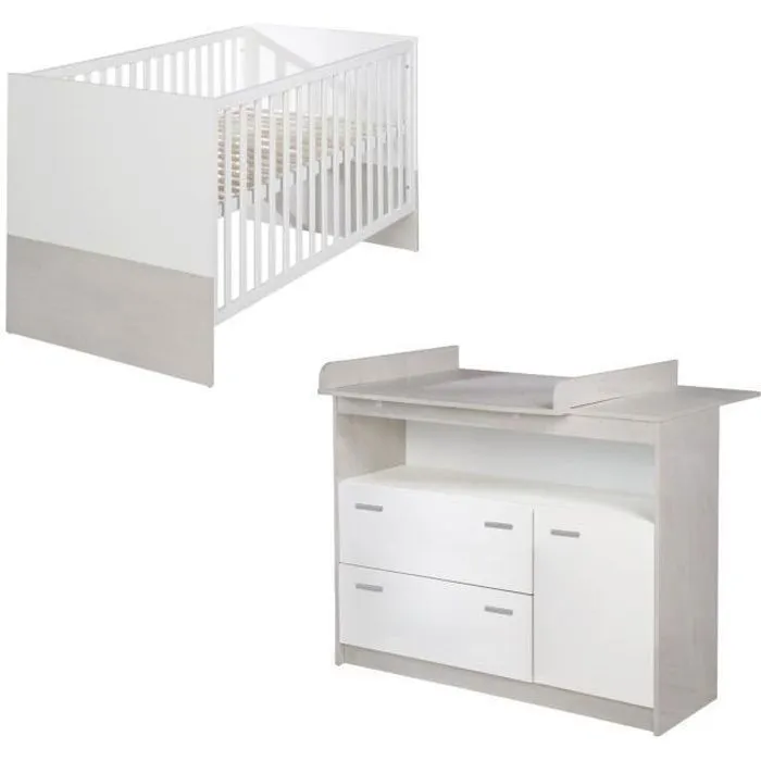 Chambre Bébé Duo ROBA Julia - Lit Évolutif 70x140 + Commode à Langer - Bicolore-0