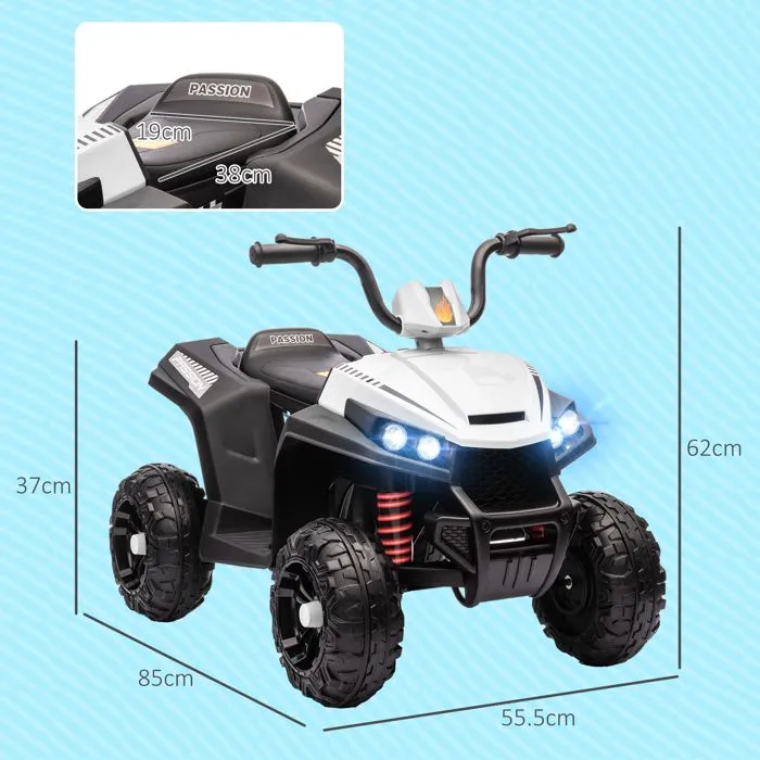 Quad électrique enfant - AIYAPLAY - 12 V - 2 moteurs - vitesse 5 km/h - marche avant et arrière - pour enfants 37-60 mois - blanc-3