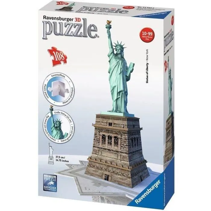 Puzzle 3D Statue de la Liberté - Ravensburger - 108 pièces - sans colle - A partir de 10 ans-0