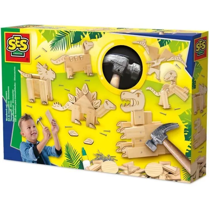 Kit de menuiserie - SES CREATIVE - Dinosaures - Avec clous et colle-0