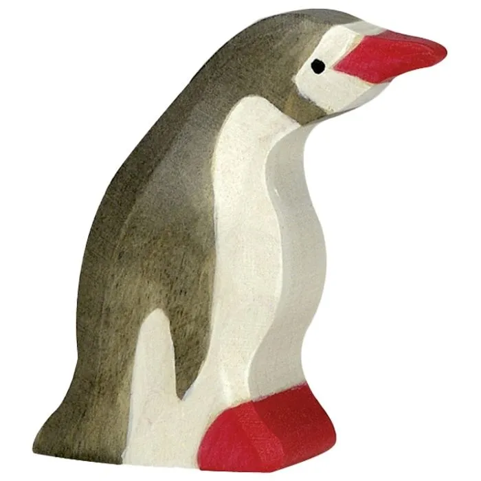 Figurine en bois HOLZTIGER - Pingouin petit tête en avant-1