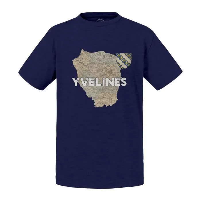 T-shirt Enfant Bleu Yvelines 78 Département Versaille Carte Ancienne Ile de France-0