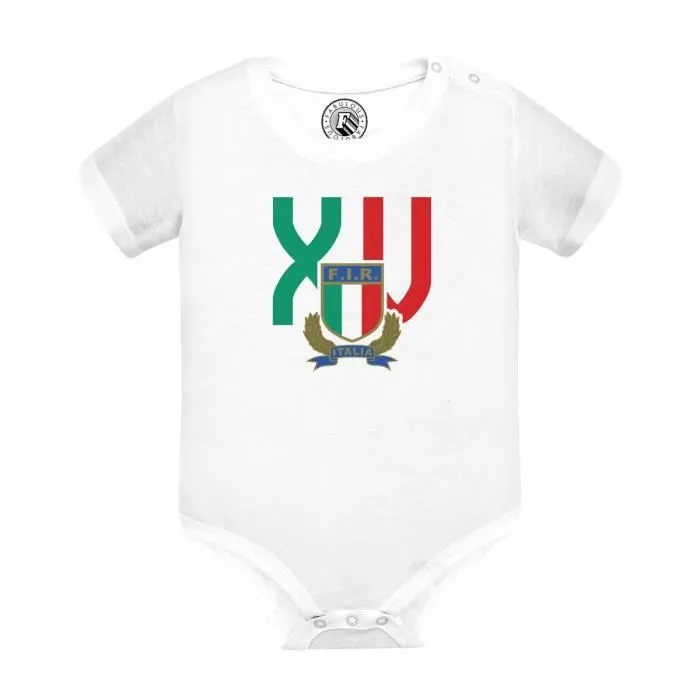 Body Bébé Manche Courte Blanc XV Italie Rugby Sport Ballon Equipe-0