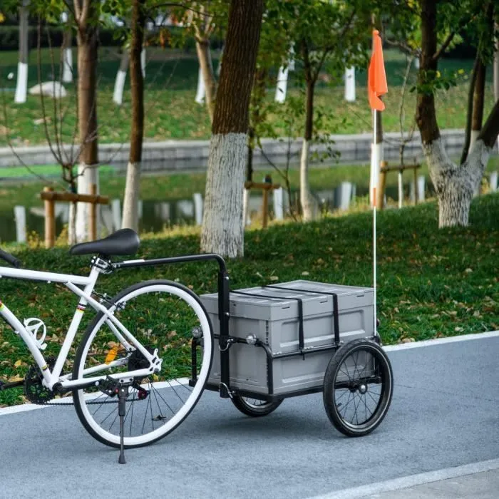 Remorque chariot à vélo avec coffre de rangement amovible pliable 65L-1