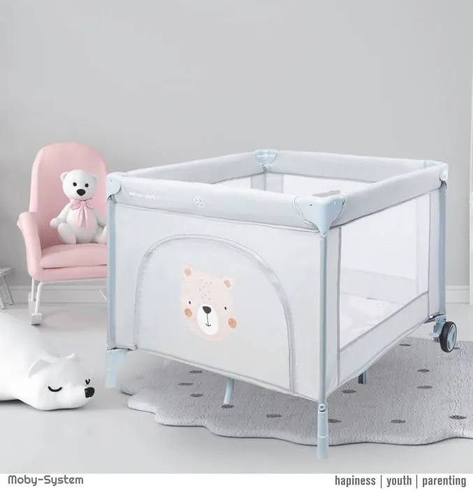 Moby-System Parc Bébé Pliable avec Matelas et Sac de Transport 97x100x77 cm- Lit Parapluie- Roues verrouillables- Antidérapant-1