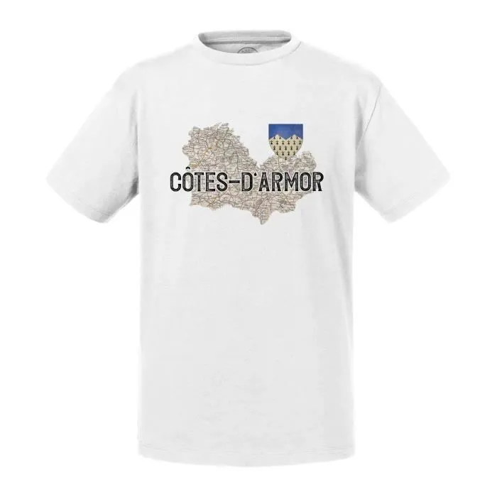 T-shirt Enfant Blanc Cotes d'Armor 22 Département Carte Ancienne Bretagne-0