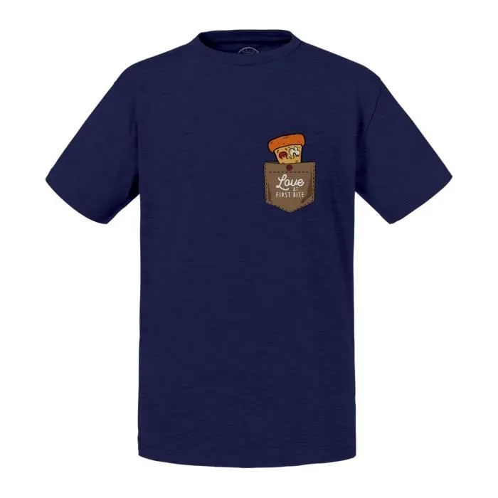 T-shirt Enfant Bleu Poche Pizza Love at first Bite Dessin Street Food-0