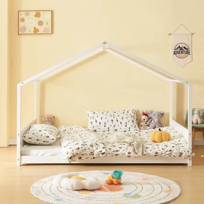 Lit cabane Simo avec matelas 140 x 200 cm blanc-1