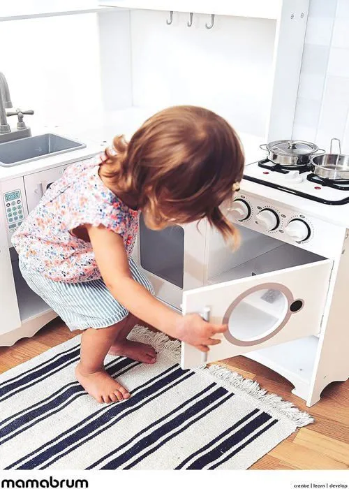 Mamabrum Grande Cuisine Enfant en Bois XXXL- Imitation- Cuisine Forme L Accessoires- Réfrigérateur Four Micro-ondes Armoires-2
