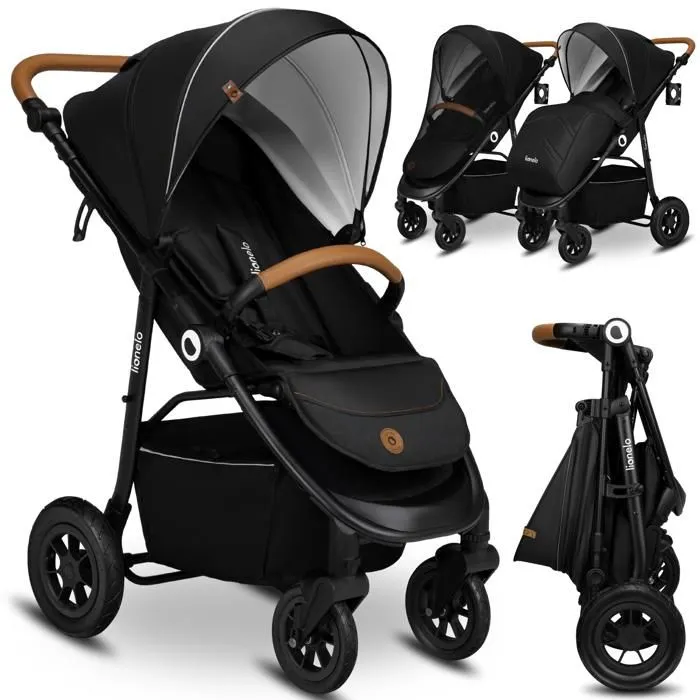 Poussette tout terrain LIONELO Natt - Grandes roues gonflables - Légère & pliable - Jusqu'à 22 kg - Noir-0