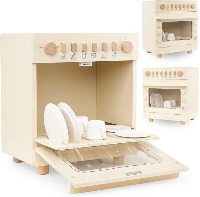 Jouet d'imitation Enfant- Imitation Lave Vaisselle en Bois- Mamabrum- Avec des ustensiles et tablettes de lave vaisselle- Norme CE-0