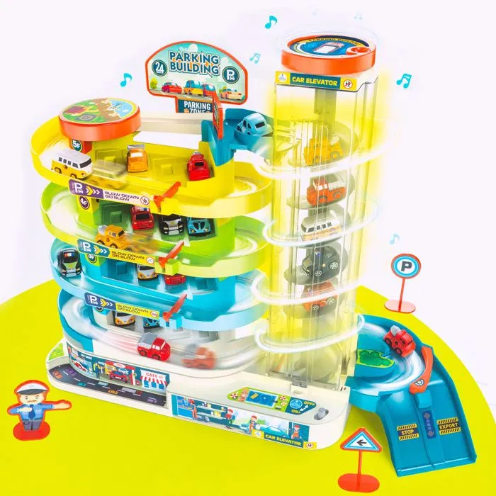 Garage Kinderplay KP3496 avec ascenseur – parking spiralé, 6 voitures, sons et lumières – jouet enfant dès 3 ans-5