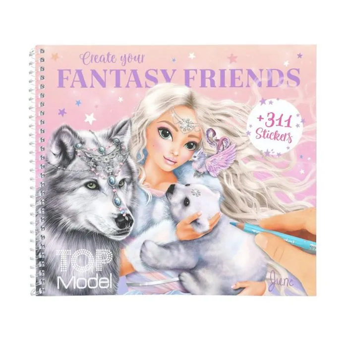 Album de coloriage - TOP Model - Create your Fantasy Friends - 20x18cm - Avec stickers - Pour filles-0