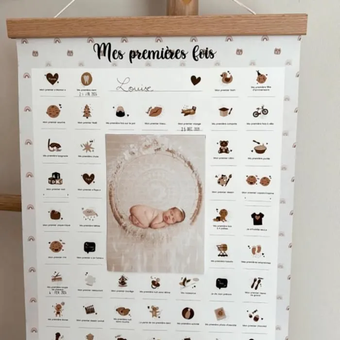 Affiche Mes Premières Fois à tamponner - Pack : Affiche + Tampon dateur + Kit d’Empreintes + Baguettes (Modèle Ourson)-5