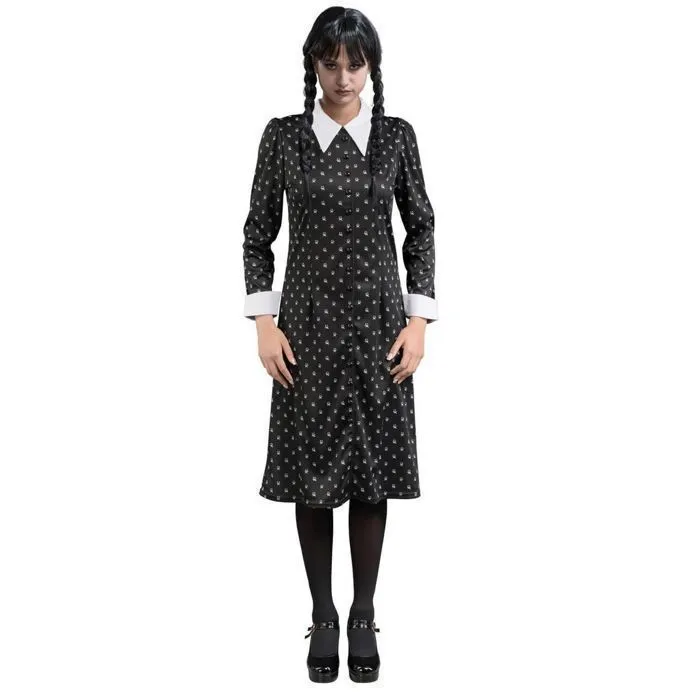 Déguisement Mercredi robe écolière à motifs fille - Noir-1