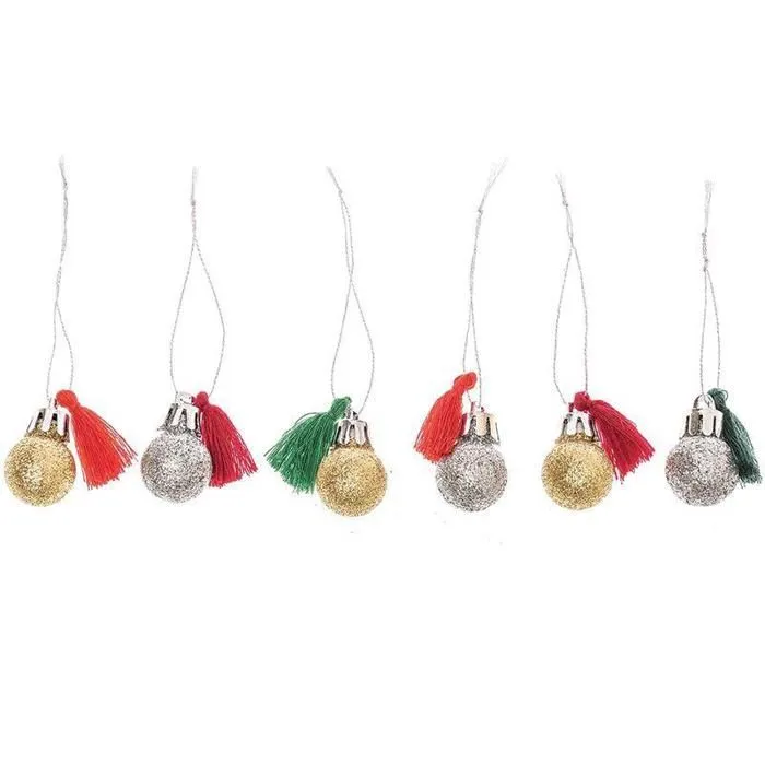 6 mini boules de Noël à paillettes et pompons rouge et vert-1