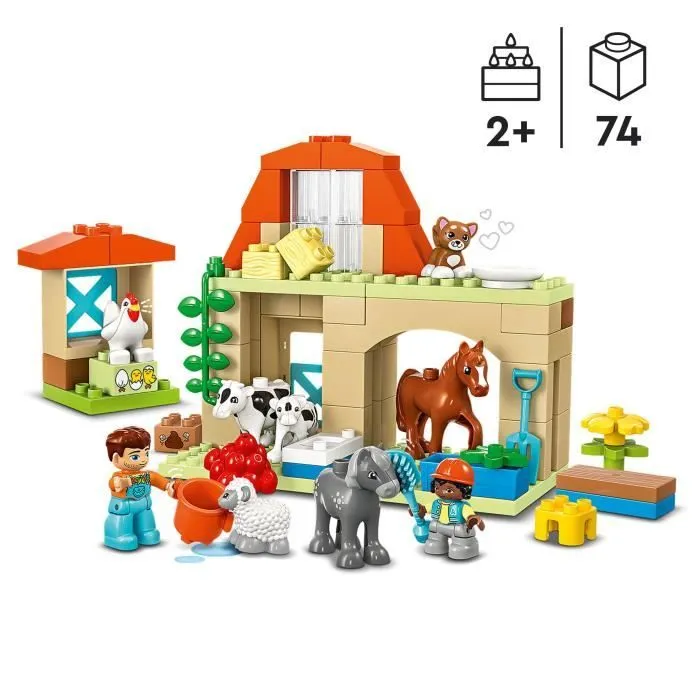 LEGO® 10416 DUPLO Ma Ville Prendre Soin des Animaux de la Ferme, Jouet Éducatif pour Bébés, Maison, Figurines de Chevaux-1