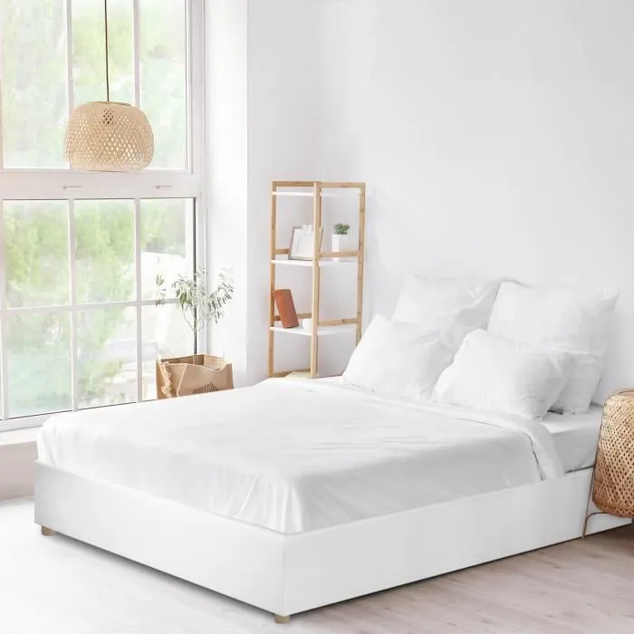 Lit Sophia Simili Cuir Blanc Sampur | 160 X 200 cm | Confort Optimal, Design et Qualité | Cadre Solide, Lattes Flexibles Résistantes-0
