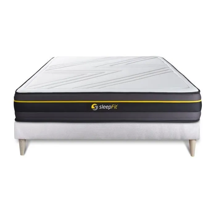 Ensemble matelas + sommier - ACTIVE - 140x200 cm - Blanc - HR - Accueil enveloppant - Ferme-0