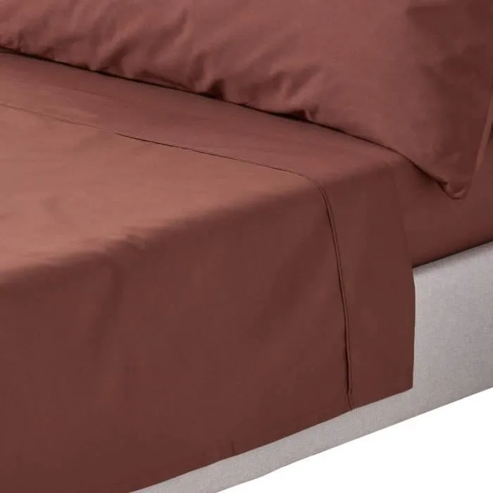 Drap plat uni 100% coton égyptien 200 fils chocolat 240 x 300 cm-0