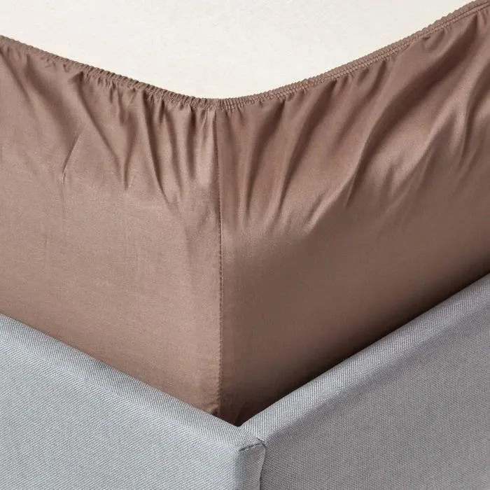 Drap-housse Marron 100% coton BIO 400 fils 160 x 200 cm-1