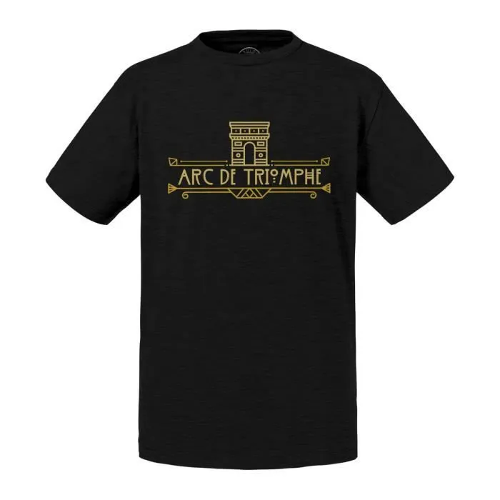 T-shirt Enfant Noir Arc de Triomphe Paris France Monument Style Luxe-0