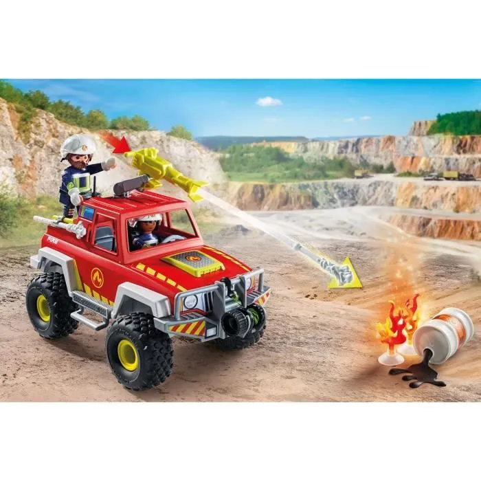PLAYMOBIL 71824 Véhicule de pompiers avec bidon d'essence enflammé, Action Heroes, Les pompiers, 68 pièces, Dès 4 ans-2