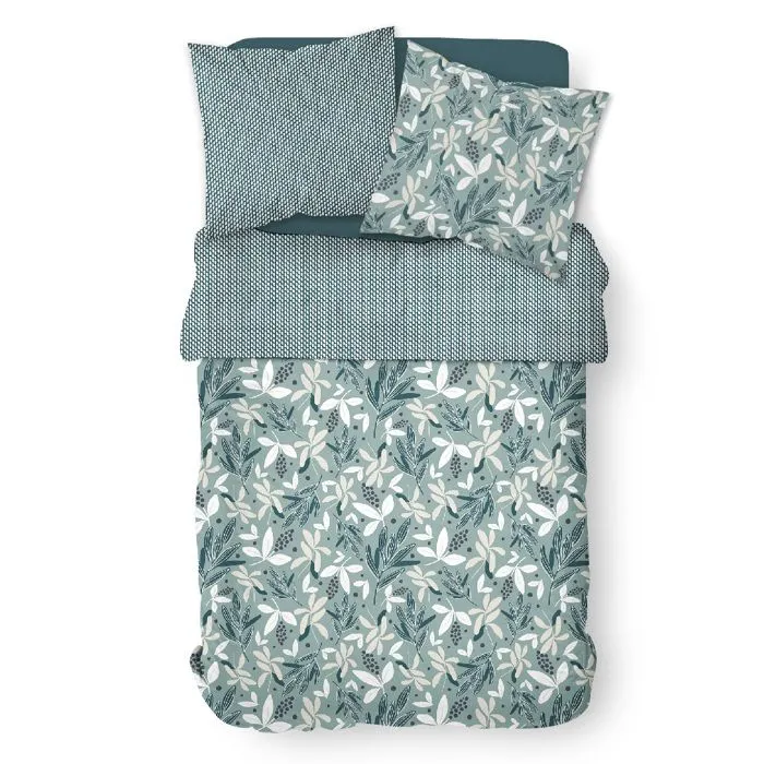Parure de lit en coton réversible - Sunshine - 220 x 240 cm - Imprimé végétal - Bleu - 100% Coton-2