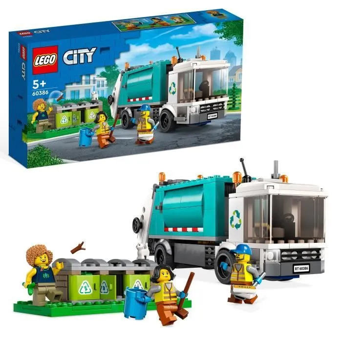 LEGO® City 60386 Le Camion de Recyclage, Jouet Camion-Poubelle, Jeu Éducatif Enfants 5 Ans-0