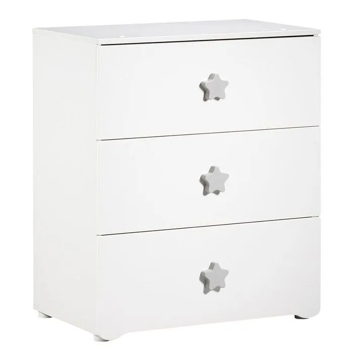 Commode à langer - Babyprice - Basic - 3 tiroirs - Blanche - Boutons étoiles grises-1