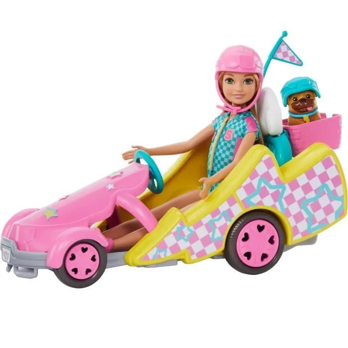 Coffret Poupée Stacie - Barbie - Voiture de Kart - Chiens - Accessoires - Autocollants-1