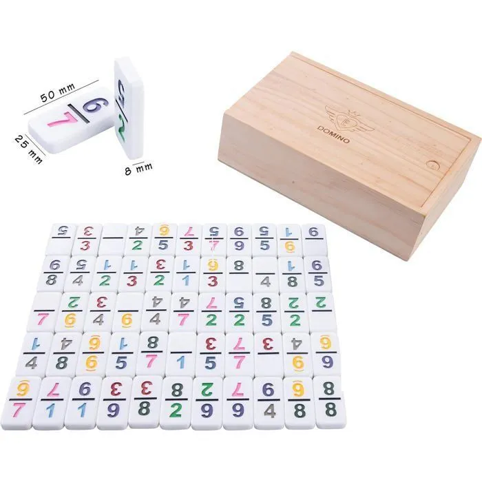 Engelhart - 250125 - Dominos Chiffres de qualité premium - Version Double 9 - 2-4 joueurs -55 Dominos de 8 mm - Jeu de domino facile-0