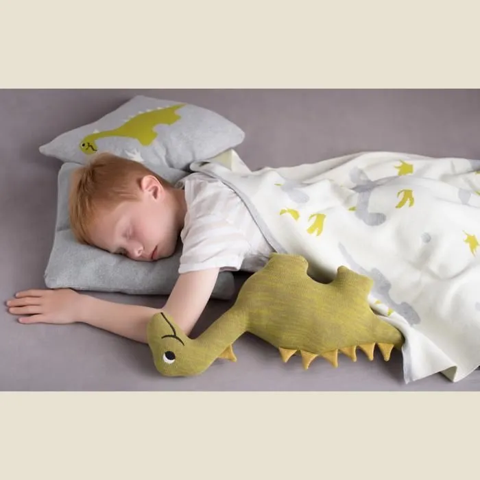 Peluche en coton tricot Dinosaure Vert Taille Unique-5