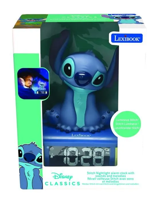 Réveil veilleuse digital Stitch, Sons et mélodies, Ecran LCD rétro-éclairé, Lumineux, Disney Stitch, Bleu, Lexibook, RL800D-1