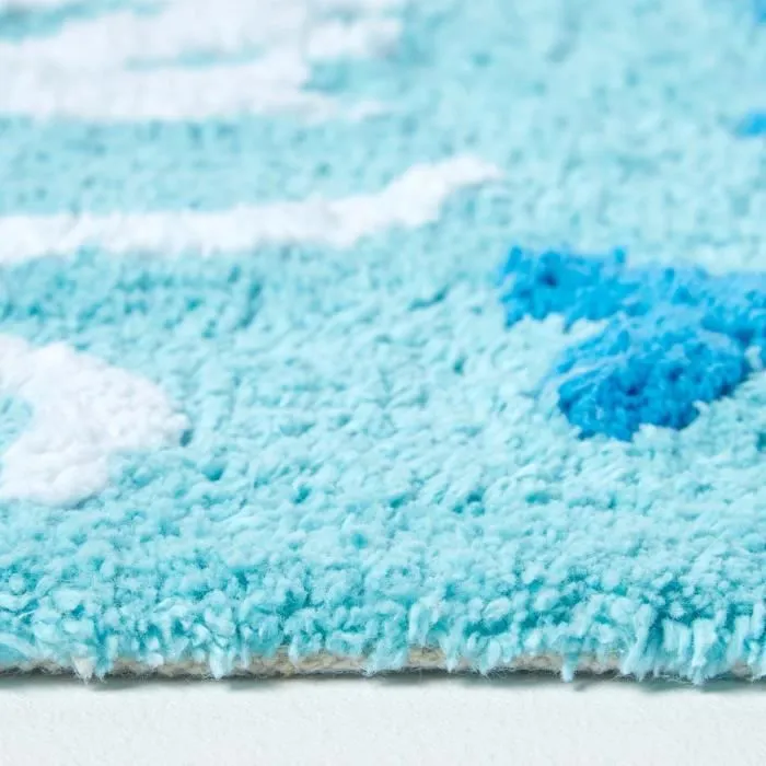 Tapis de bain en Coton damassé Bleu-2