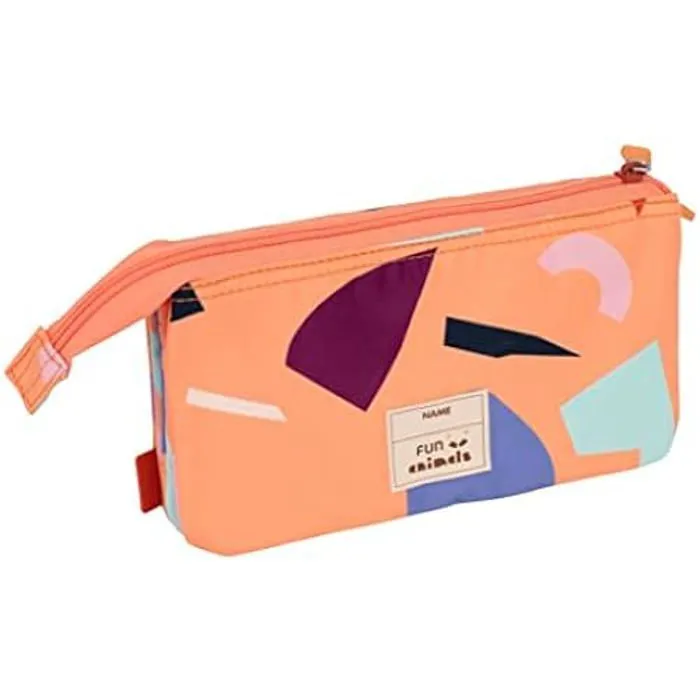 Trousse - MILAN - Fun Animals - 5 compartiments - Zippée - Orange et beige-1