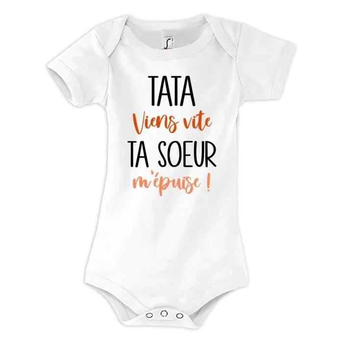 Body bébé - Tata viens vite - Blanc - Un cadeau unique pour célébrer une naissance-0
